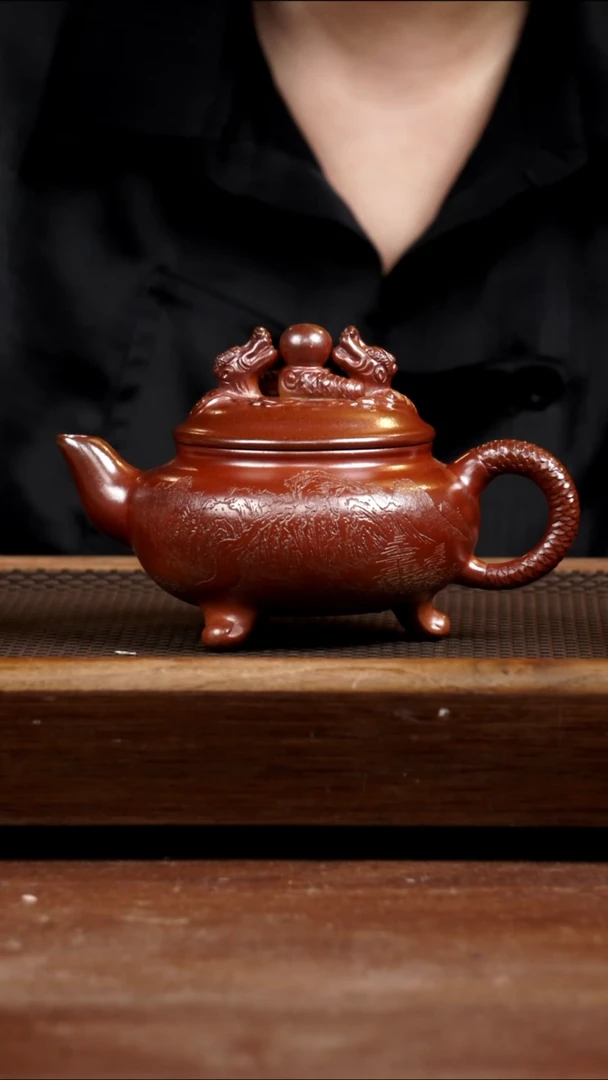 茶壶紫砂段泥柴烧双龙戏珠300CC
