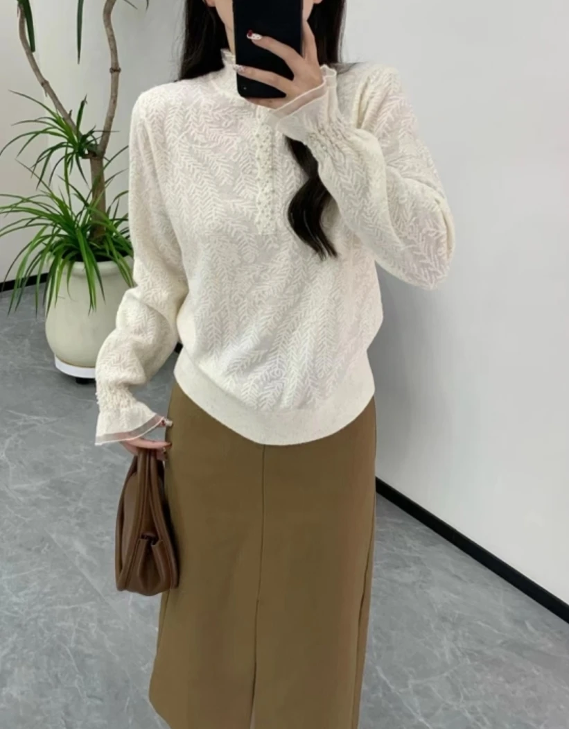 5气质优雅提花打底上衣2025女款法式减龄针织衫