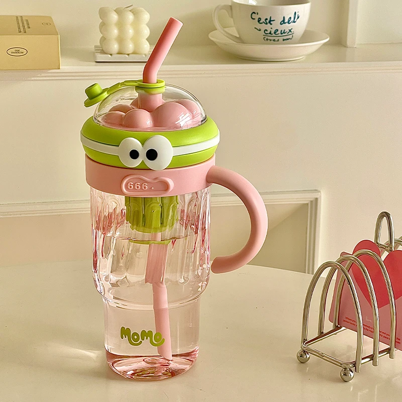 吸管办公室塑料大容量杯子2025水杯耐高温新款把手成人可爱夏天女