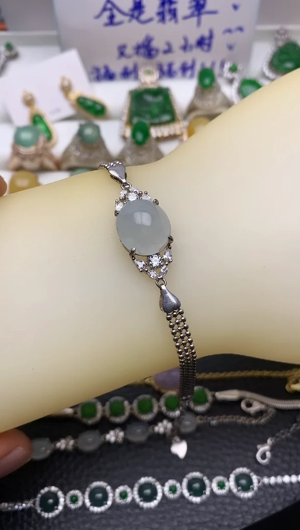 银S925镶嵌手链翡翠/0045