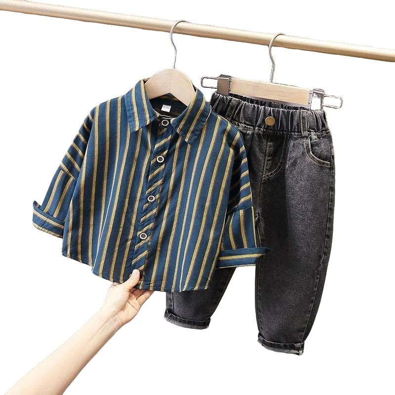 男童套装儿童新品帅气秋季衬衫洋气宝宝小童衬衣牛仔裤两件套