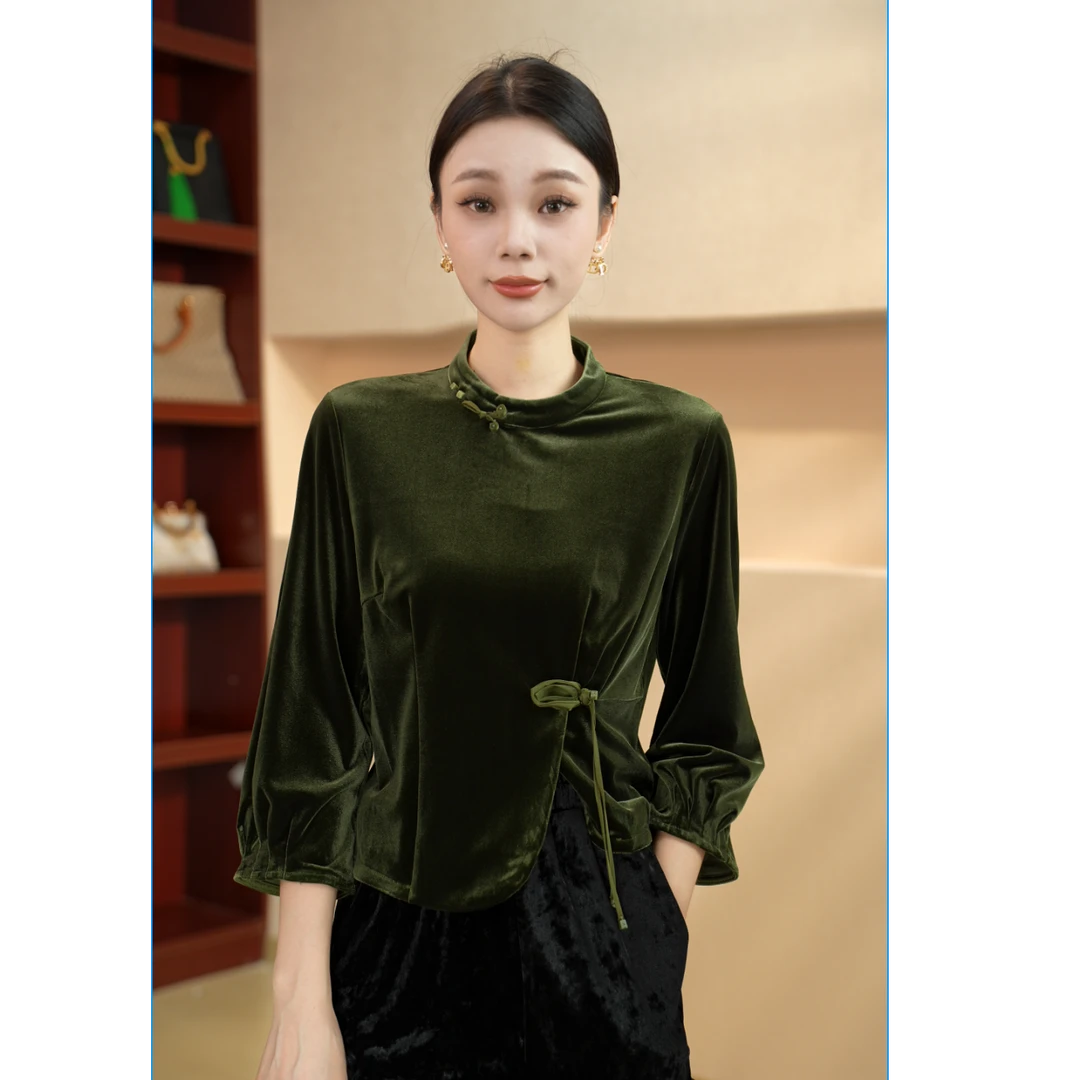 长袖常规款宽松型提花时尚衬衫重磅秋季中国风女装