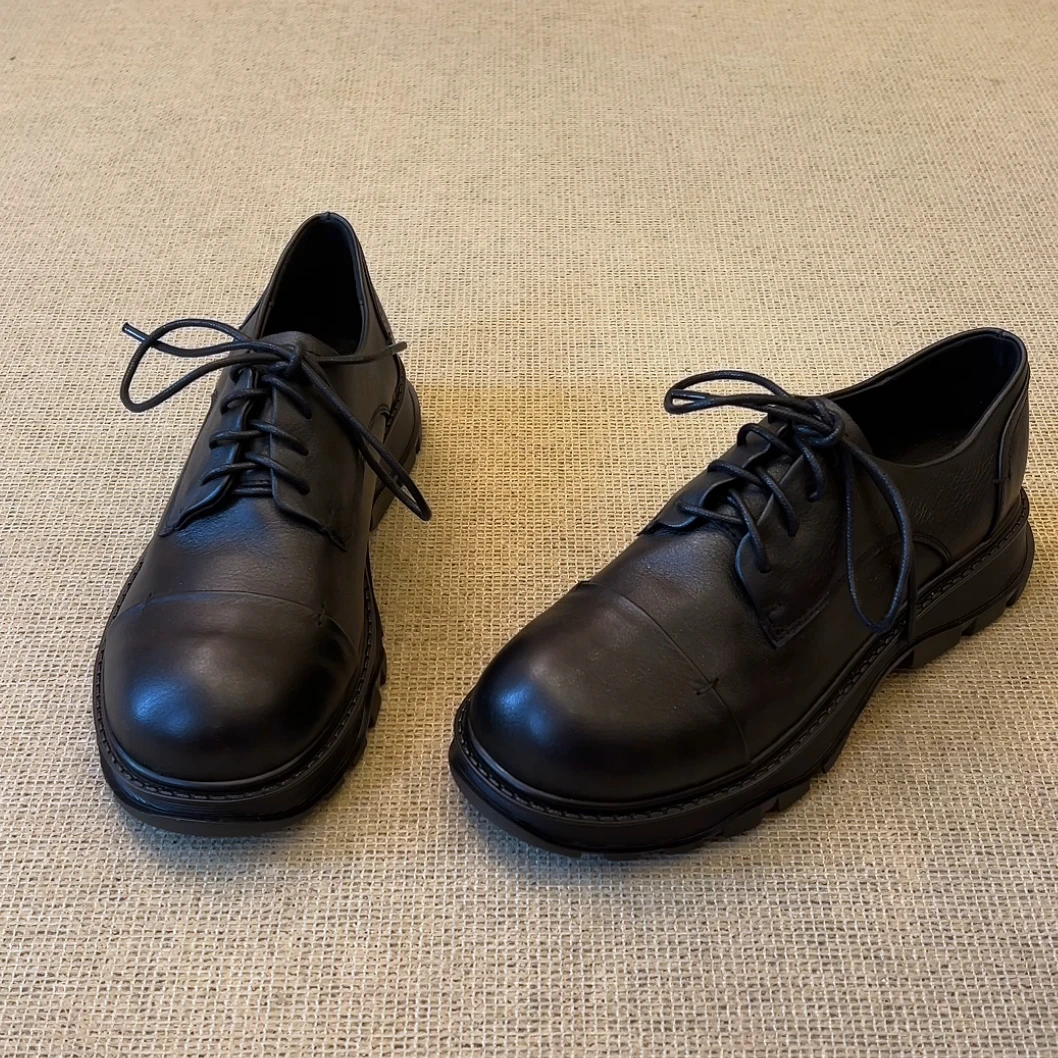 RubyL/4cm通勤简约运动风舒适百搭系带圆头深口松糕厚底单鞋女款