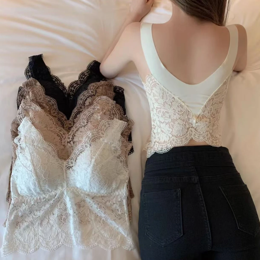 女士夏季聚拢时尚风美背少女风潮流风吊带打底无钢圈背心自带胸垫