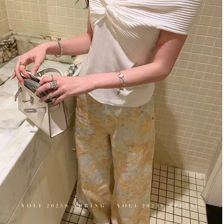 9505扎染裤颜色美到心坎了！夏至未至高腰印花牛仔裤