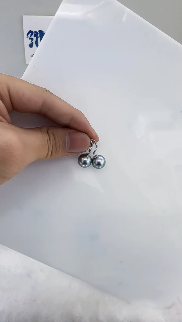 银S925镶嵌海水珍珠DA大溪地耳钩10-11 y329