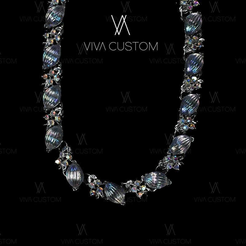 铜合金合成锆石项链 （昨日重现系列）时尚花枝叶炫彩项链M