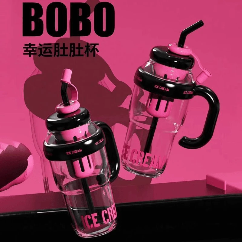 夏季创意高颜值幸运肚肚杯巨无霸喝水杯大容量冰霸杯带吸管可爱风