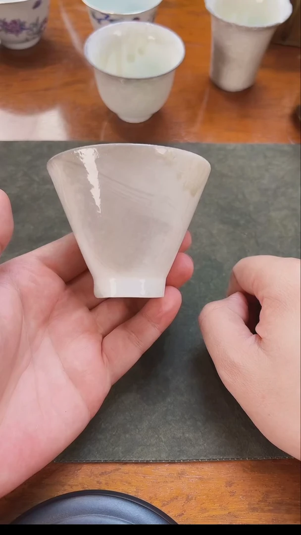 黄*桐三生瓷 柴烧裸烧白色斗笠杯