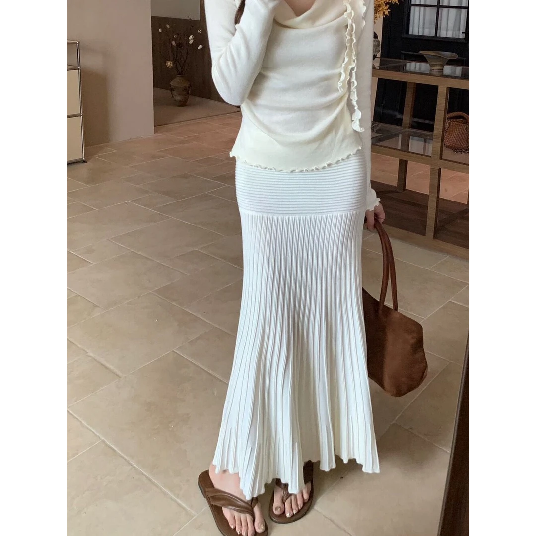 被惊艳到了！软糯糯奶黄色针织裙子鱼尾裙秋冬加厚中长款半身裙女