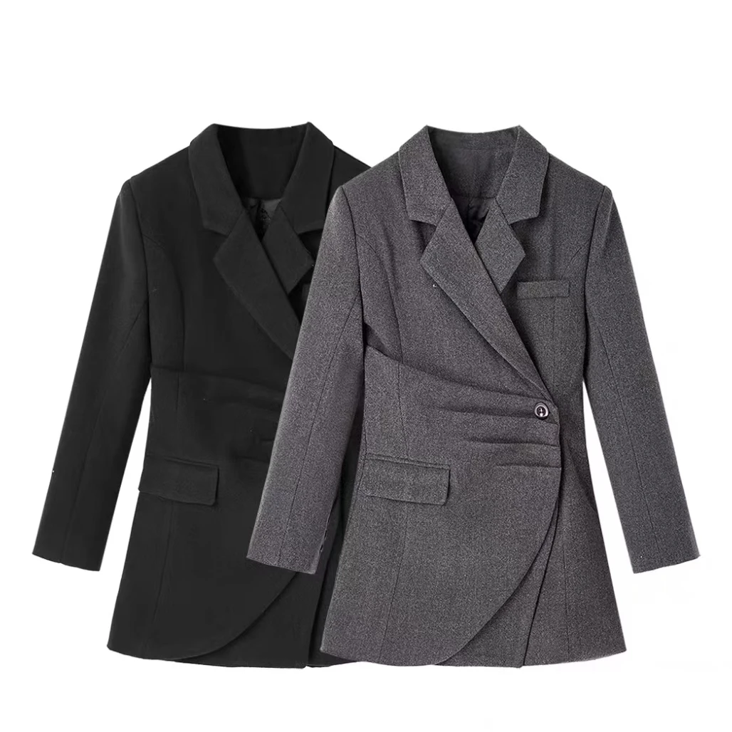 南油小众设计师新品收腰掐褶西服外套