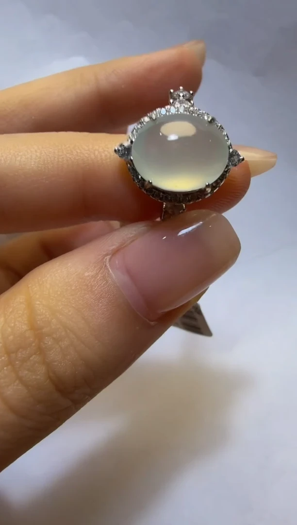 银S925镶嵌戒指翡翠925银镶缅甸A货翡翠戒指