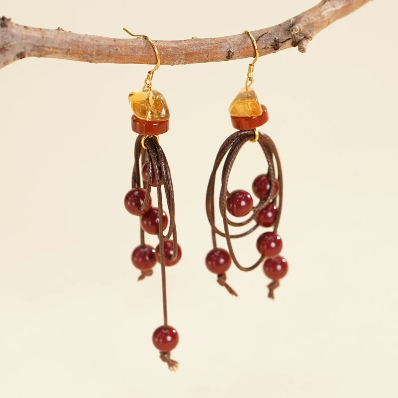 含辰砂工艺品【豆蔻年华】辰砂紫金砂轻奢百搭气质耳饰多样性发一