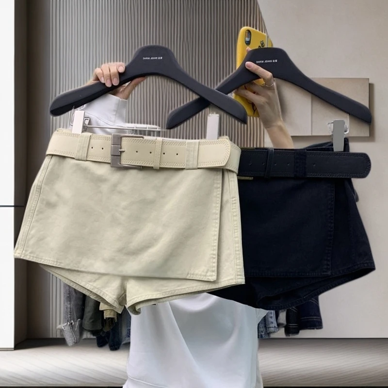 韩版气质辣妹高腰显瘦百搭裙裤夏季新款时尚小众不规则假两件短裤