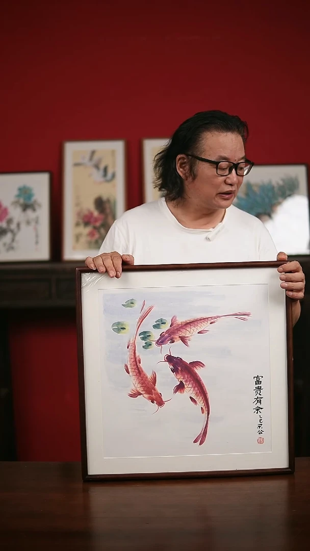 国画手写手绘-53*53实木框
