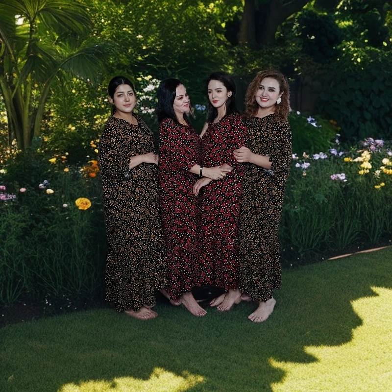 001长袖睡裙碎花睡衣长款宽松大码韩版居家服