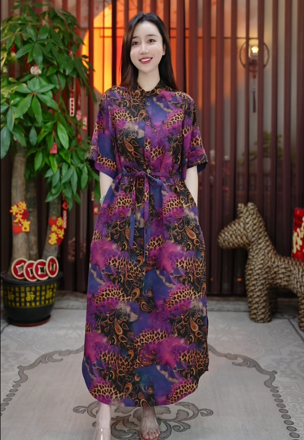 【金禧禧店铺】紫定暴富香云纱连衣裙J24152-2