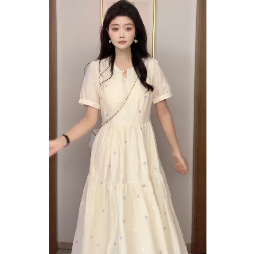 【夏日繁星】天丝短袖连衣裙女显瘦设计感休闲法式长裙