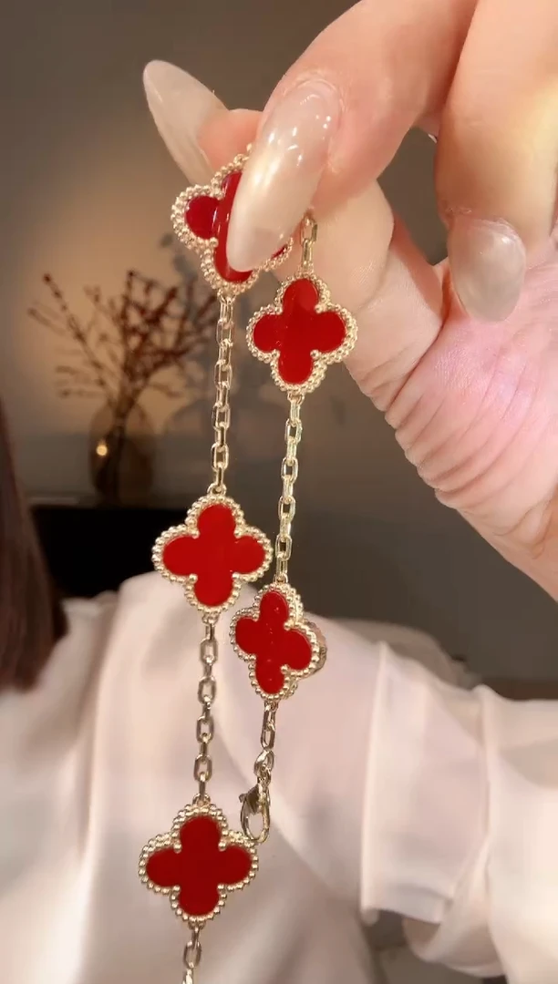 【闪购商品】玛瑙/玉髓手链18K金镶嵌红色五花手链