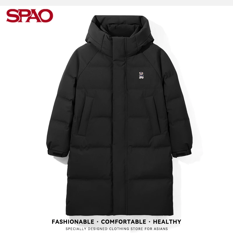 SPAO儿童羽绒服25新款中长款外套保暖抗静电连帽冬装纯色女童上衣