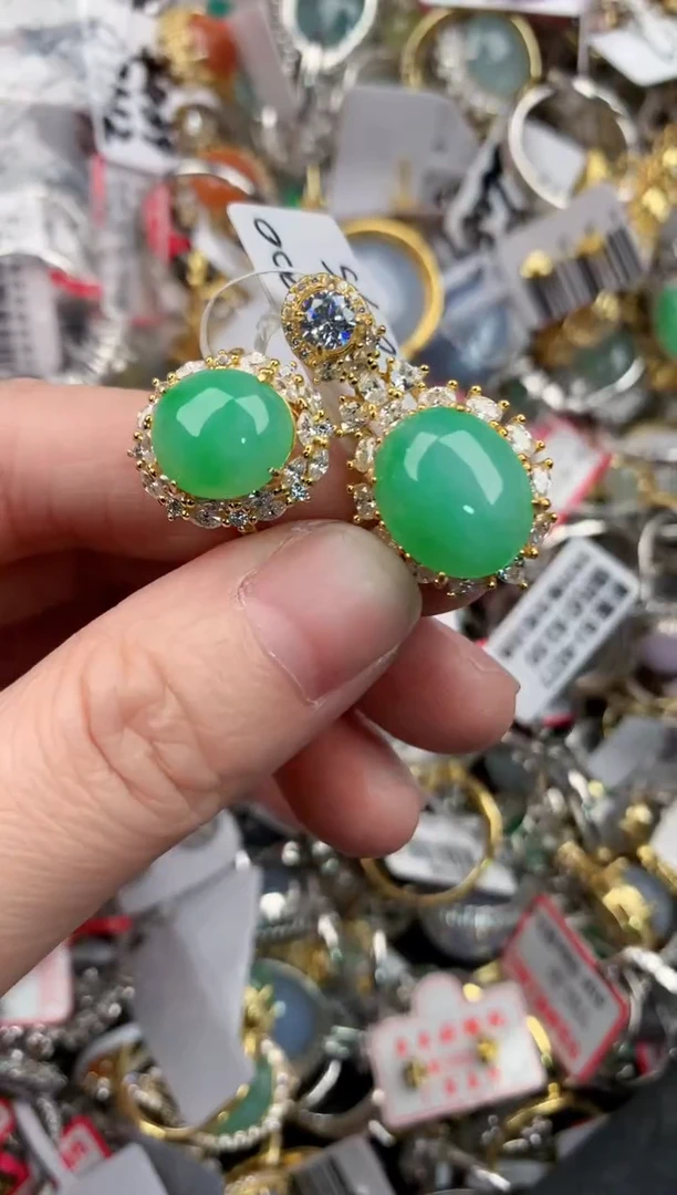 银S925镶嵌戒指翡翠11           8