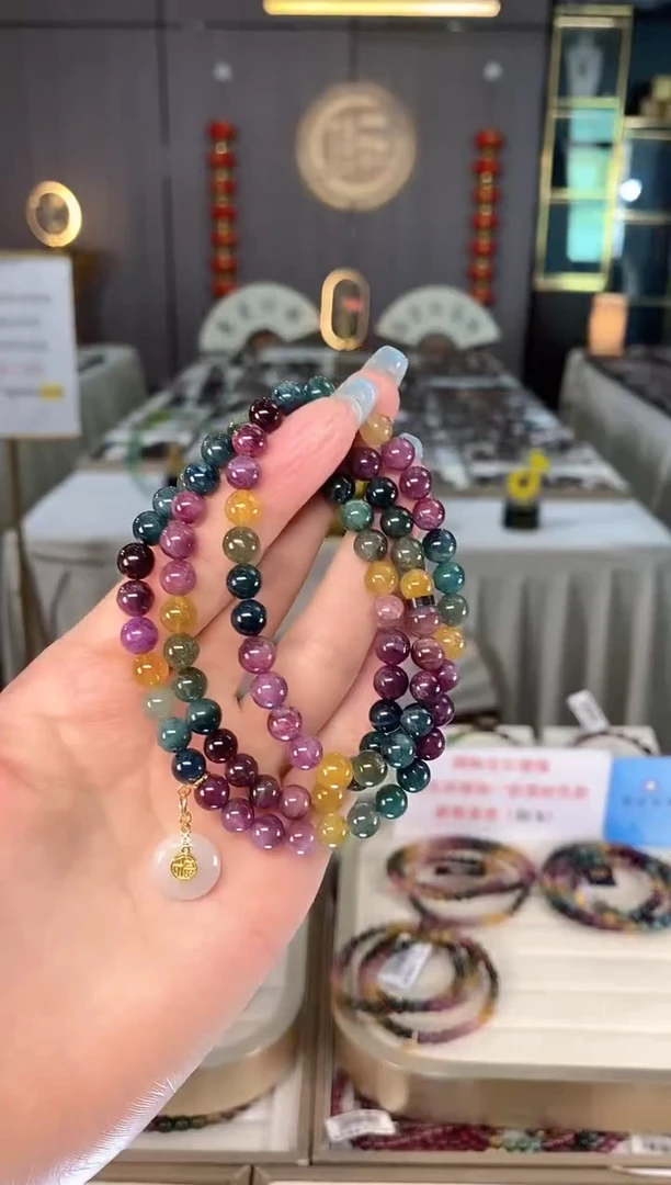 未镶嵌老矿碧玺色标彩虹三圈手串6mm+碧玺多样性发一条mz