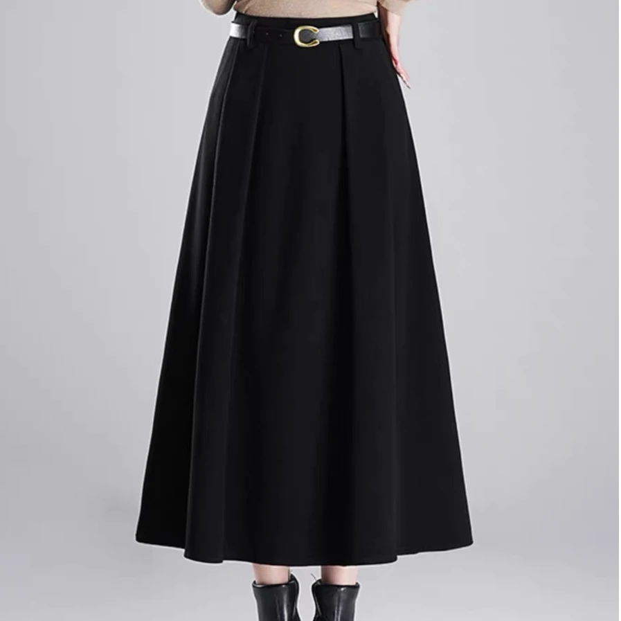 【有腰带 毛呢裙-】法式显瘦半裙女2024秋冬新款高腰