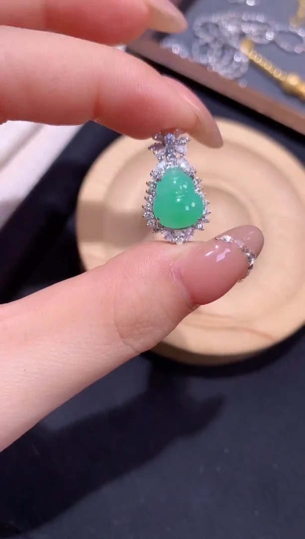 吊坠(不含链)银S925镶嵌翡翠【挽石珠宝】葫芦