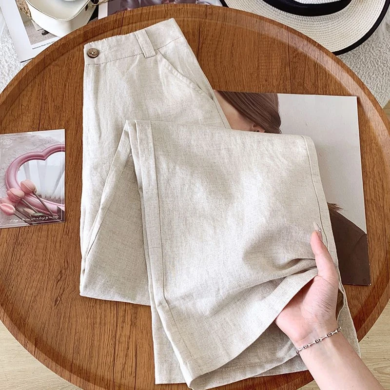 【100%亚麻】新款女夏季薄款休闲裤显瘦直筒裤宽松窄版直筒阔腿裤