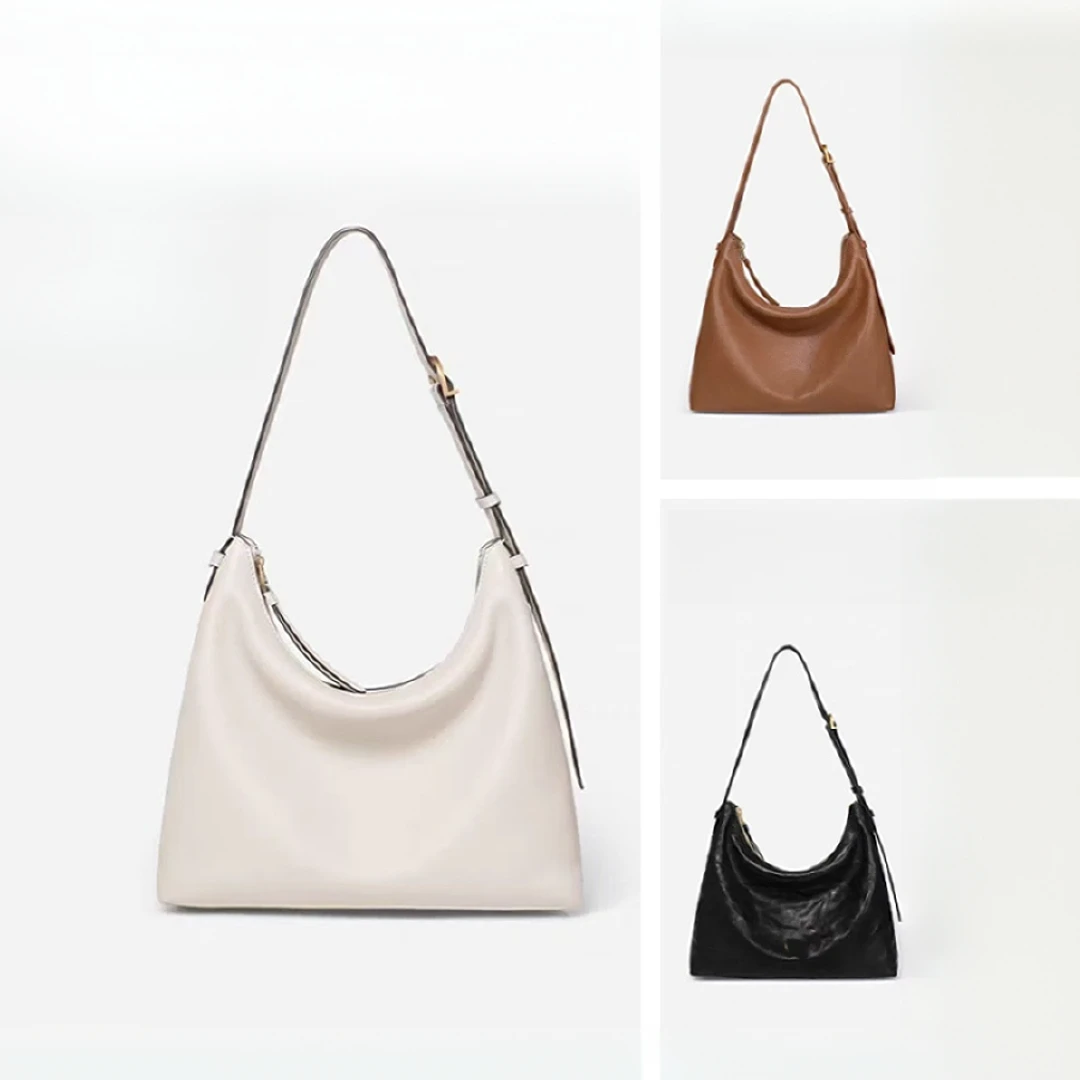 单肩褶皱简约斜跨单肩包单根植鞣法棍包拉链hobo包简约轻简约褶皱