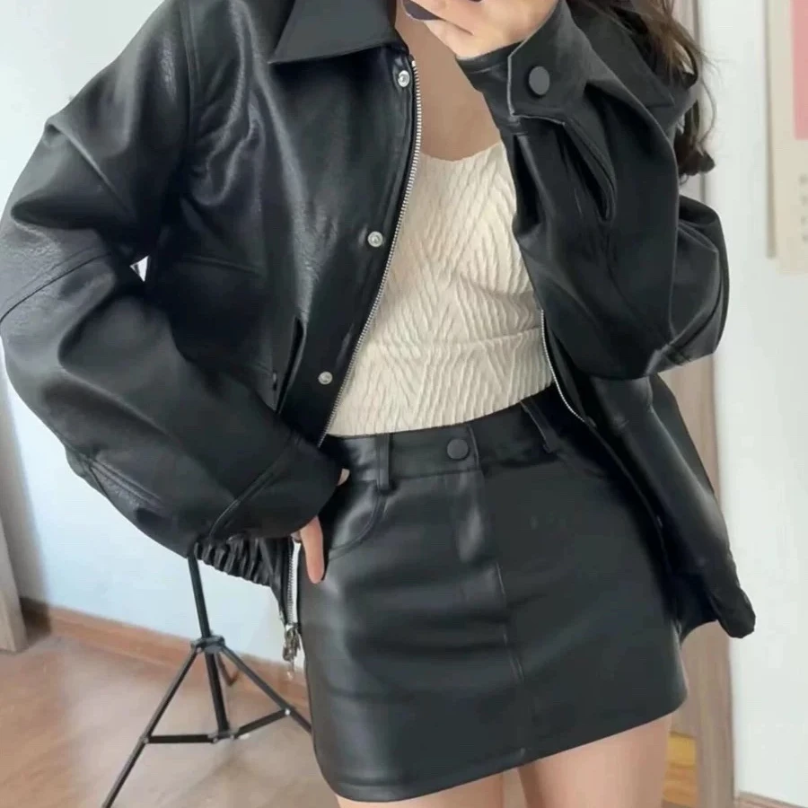 2024新款高腰PU皮裙半身裙女小个子性感的短裙防走光包臀裙