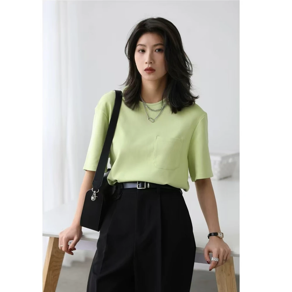 「青和月服饰」小圆领水滴宽松短袖后背镂空灵动舒适女夏休闲百搭