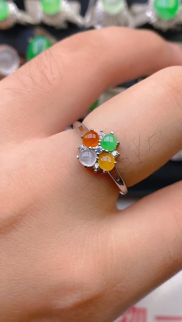 翡翠戒指银S925镶嵌天然