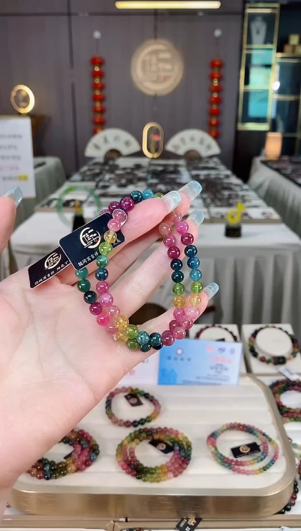 未镶嵌老矿碧玺彩虹单圈手串6mm+碧玺多样性发货一条mz