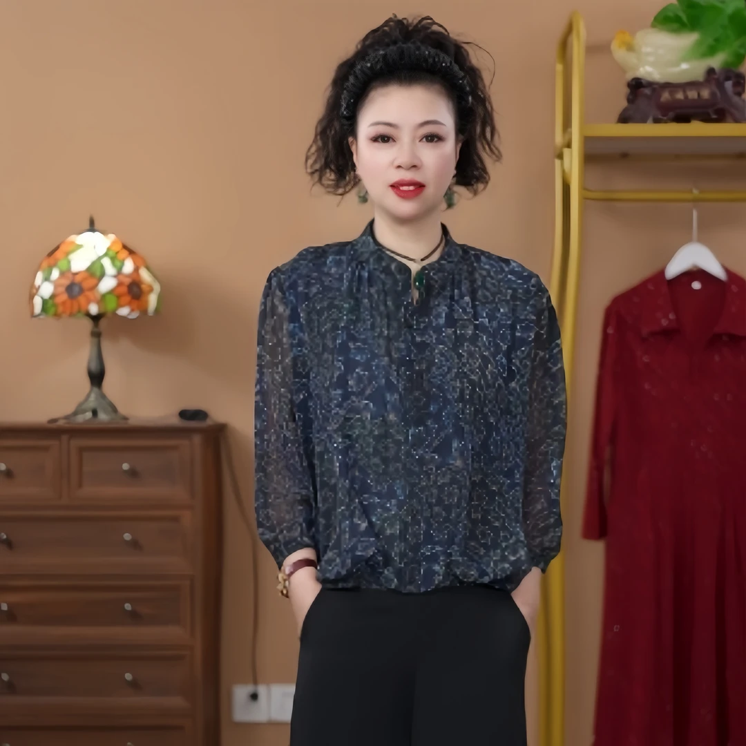 52001    夏季“自带呼吸感”七分袖雪纺衫上衣