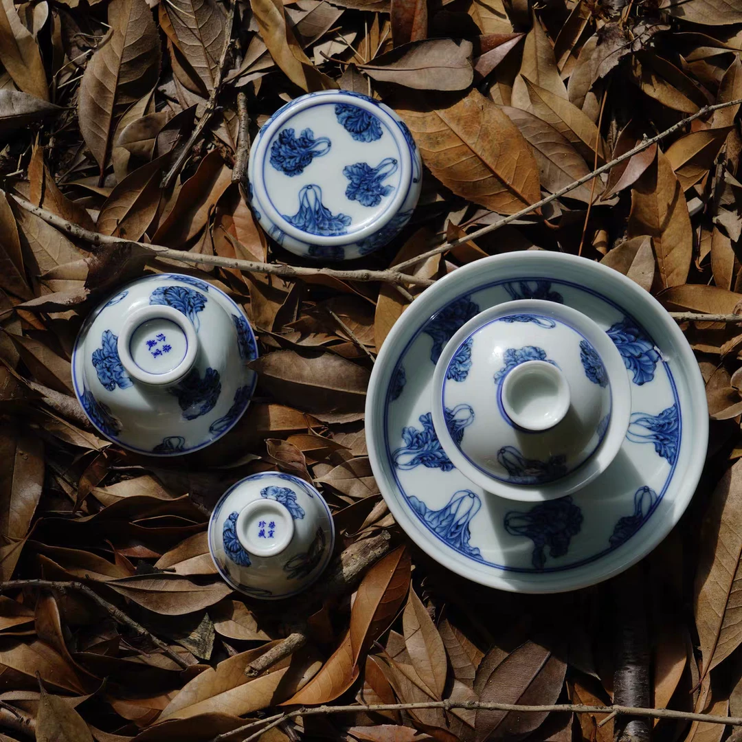 景德镇柴窑珍藏手工手绘釉下彩青花瓷白菜高端陶瓷茶具五件套套装