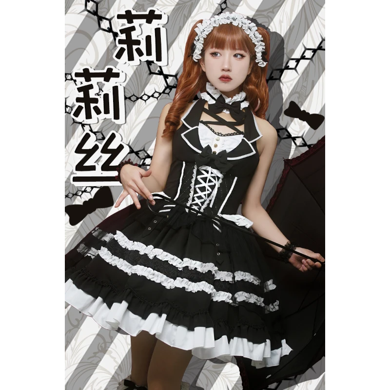 原创lolita莉莉丝JSK黑白优雅古早doll感连衣裙