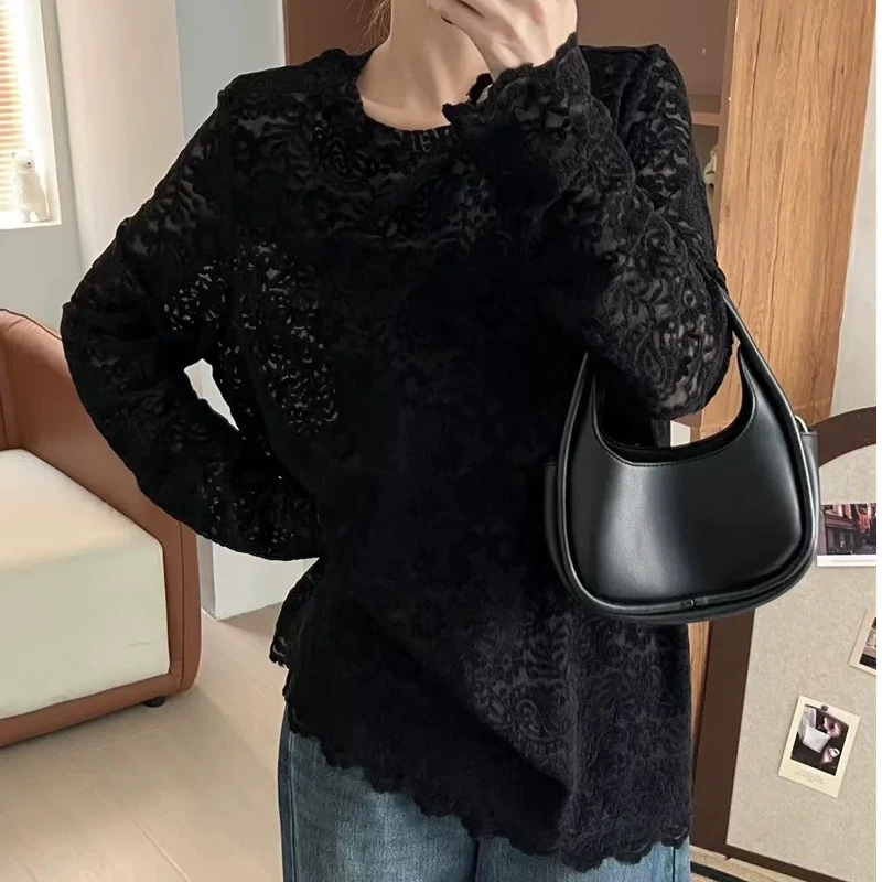 早春新款蕾丝花边甜美洋气侧开叉气质时尚显瘦减龄百搭上衣2029-G