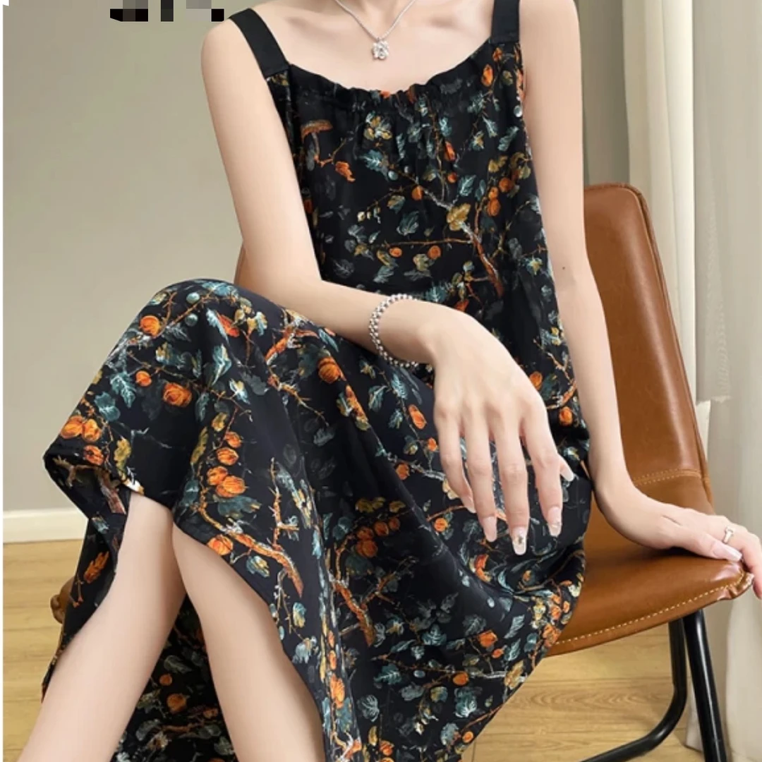 6138茶歇法式碎花简约时尚连衣裙女