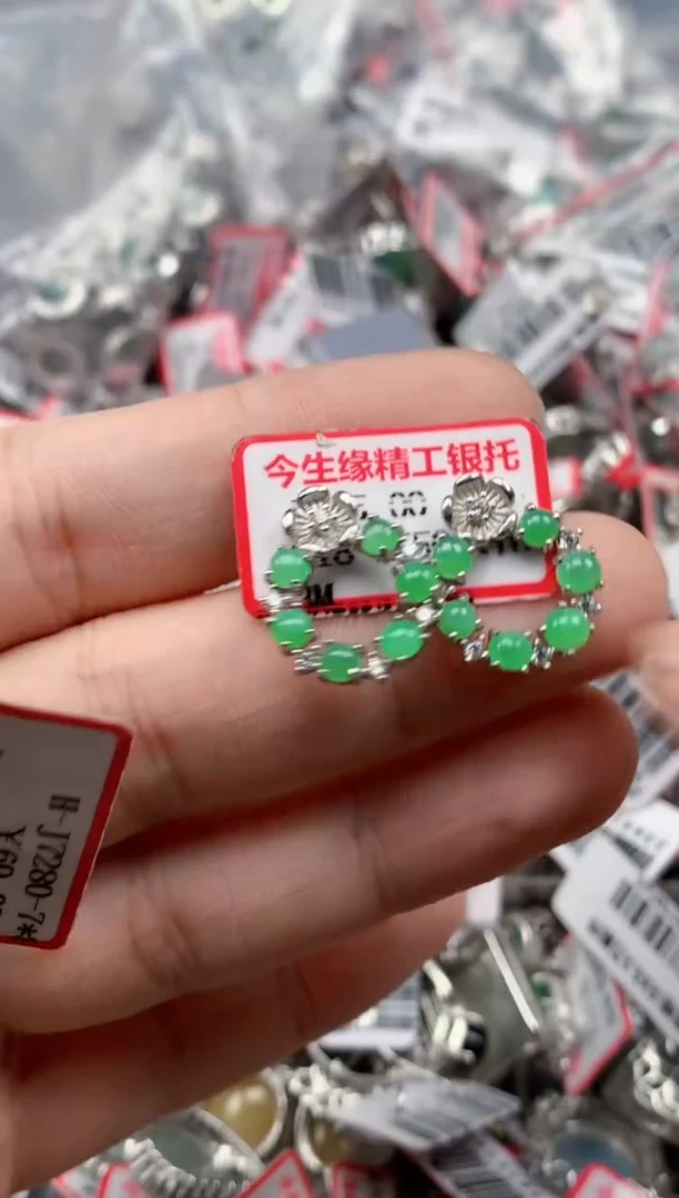 银S925镶嵌戒指翡翠天然A货缅甸翡翠