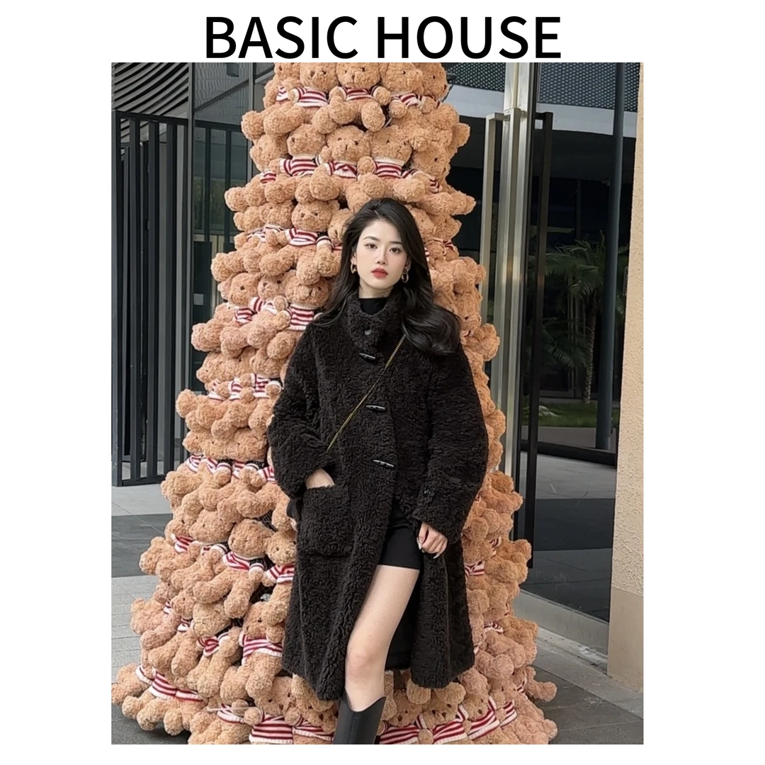 Basic House/百家好新款羊毛外套冬季高端轻奢百搭长款大衣女A