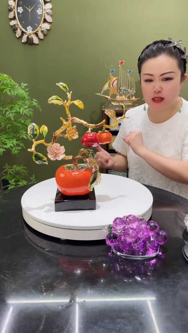 合金珐琅彩柿子树，柿柿如意