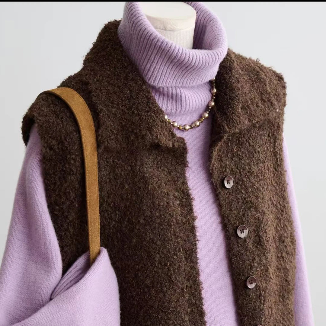 【乐子家】韩系简约气质调性立领毛衣针织马甲MY478