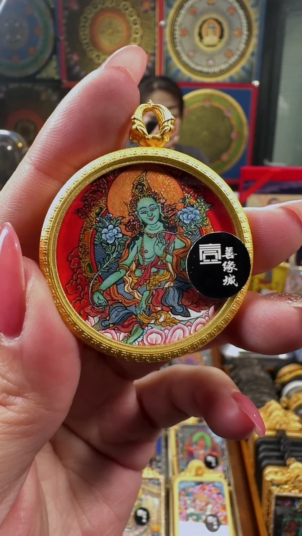 吊坠壹善缘城手绘唐卡绿度