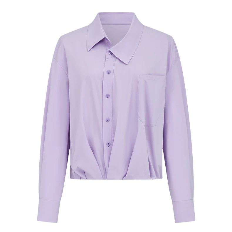 【籽言专属】曼德诗纯色衬衫新款休闲时尚衬衣设计感上衣M311308542