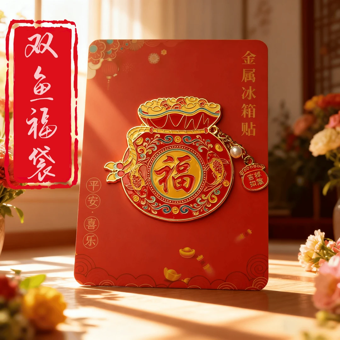 爆款推荐|中国风双鱼福袋磁吸金属冰箱贴文创礼物福袋冰箱贴