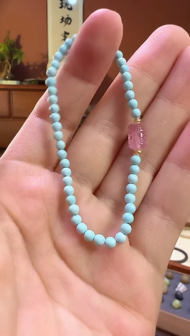 18K金镶嵌绿松石手串绿松3.5mm