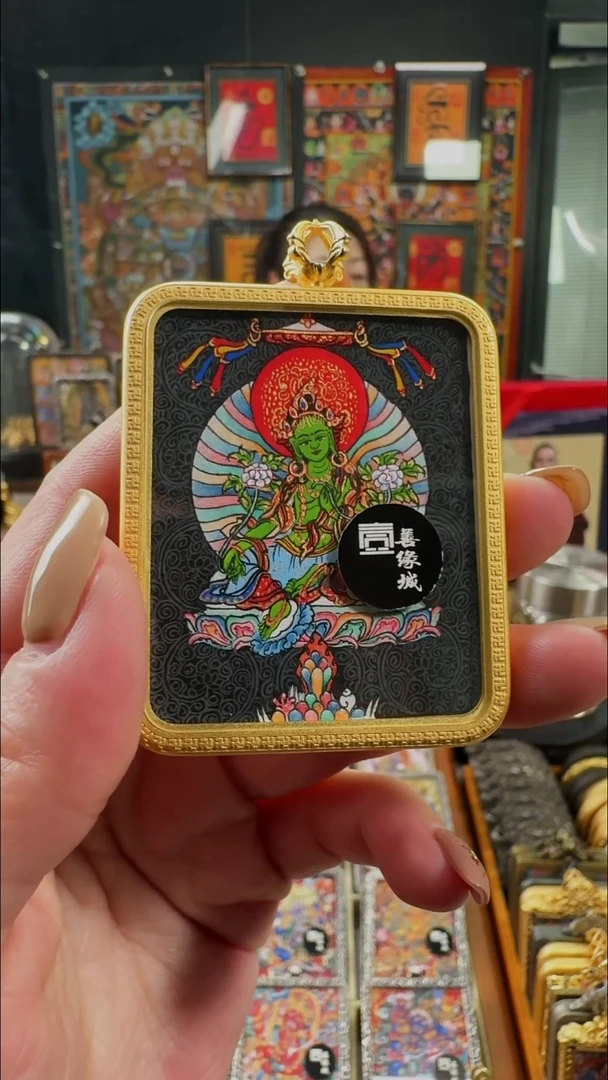 吊坠 壹善缘城手绘唐卡绿度