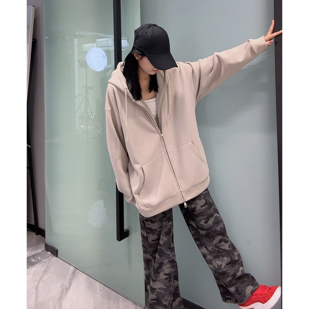 【安童森定制】美式潮牌开衫卫衣情侣款宽松休闲纯色连帽外套8129