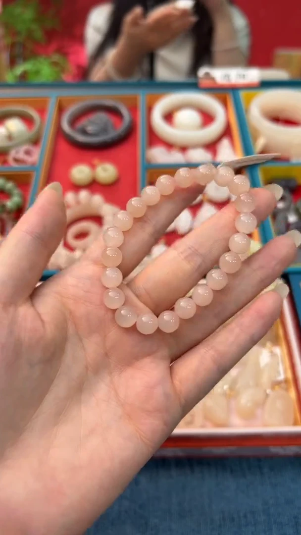 手链未镶嵌和田玉红藕粉单圈手串8mm